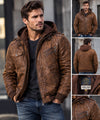 Men’s Brown Genuine Leather Motorcycle Jacket with Removable Hood
