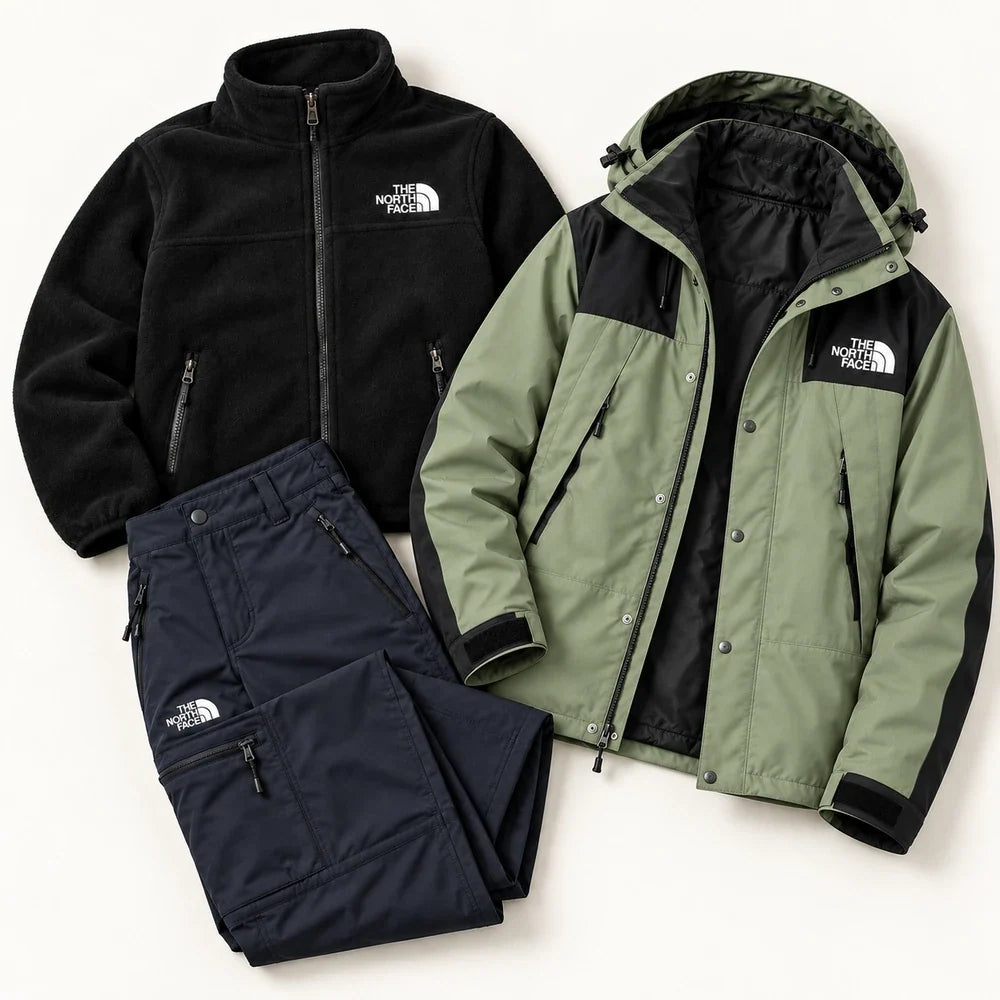 Men's 3-Piece Waterproof Outdoor Set – Hooded Jacket, Fleece Liner & Cargo Pants