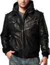 Men’s Brown Genuine Leather Motorcycle Jacket with Removable Hood