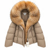 MANGO Women's Luxury Fur-Trim Hooded Cropped Down Puffer Jacket