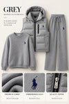 Women's 3-Piece Cashmere Knit Sweater Set – Hooded Puffer Vest & Wide-Leg Pants