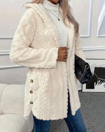 Women's Fuzzy Sherpa Hooded Cardigan, Soft Plush Fleece Open Front Coat