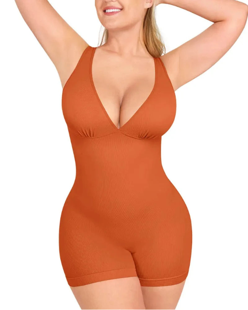 Deep V Bodycon Romper - Sculpt & Tummy Control
