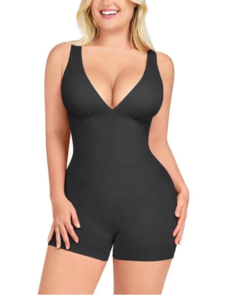 Deep V Bodycon Romper - Sculpt & Tummy Control