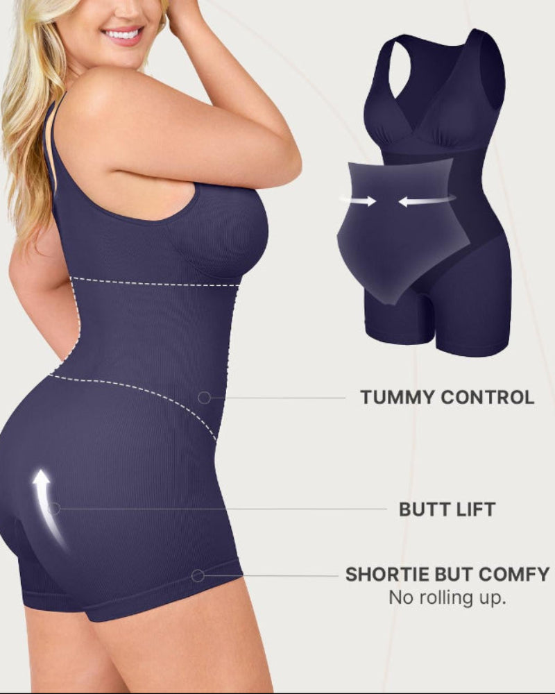 Deep V Bodycon Romper - Sculpt & Tummy Control