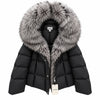 MANGO Women's Luxury Fur-Trim Hooded Cropped Down Puffer Jacket