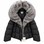 MANGO Women's Luxury Fur-Trim Hooded Cropped Down Puffer Jacket
