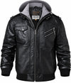 Men’s Brown Genuine Leather Motorcycle Jacket with Removable Hood