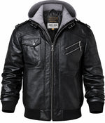 Men’s Brown Genuine Leather Motorcycle Jacket with Removable Hood