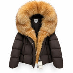MANGO Women's Luxury Fur-Trim Hooded Cropped Down Puffer Jacket