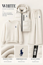 Women's 3-Piece Cashmere Knit Sweater Set – Hooded Puffer Vest & Wide-Leg Pants