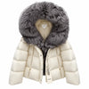 MANGO Women's Luxury Fur-Trim Hooded Cropped Down Puffer Jacket