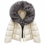 MANGO Women's Luxury Fur-Trim Hooded Cropped Down Puffer Jacket