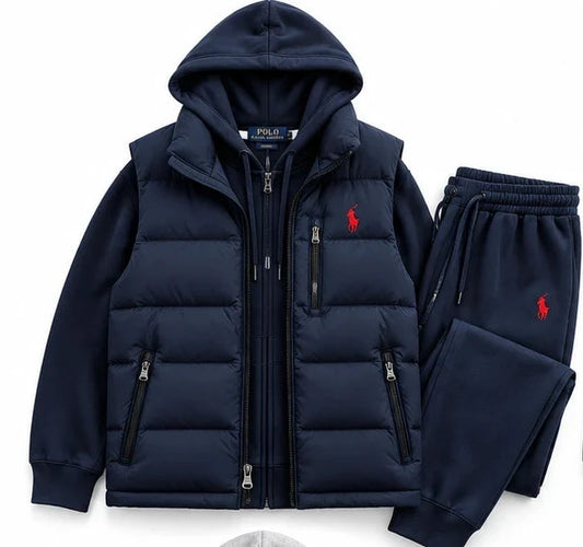 Men's Heritage  3-Piece Hooded Tracksuit Set with Puffer Vest